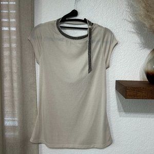 Jennifer Lopez - Cream Beaded Neck Line Top w/ Back Mini Plunge - Size XS